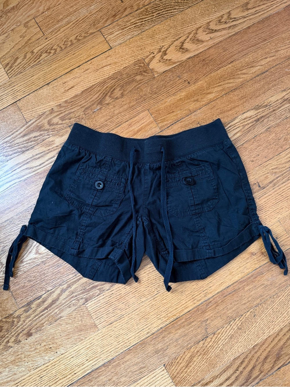 Vintage Y2K Rue21 Black Drawstring Cargo Shorts with Side Ties